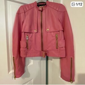 Y2K Brand Juicy Couture Classic Pink Leather Motorcycle Jacket.Size XS. NWT.